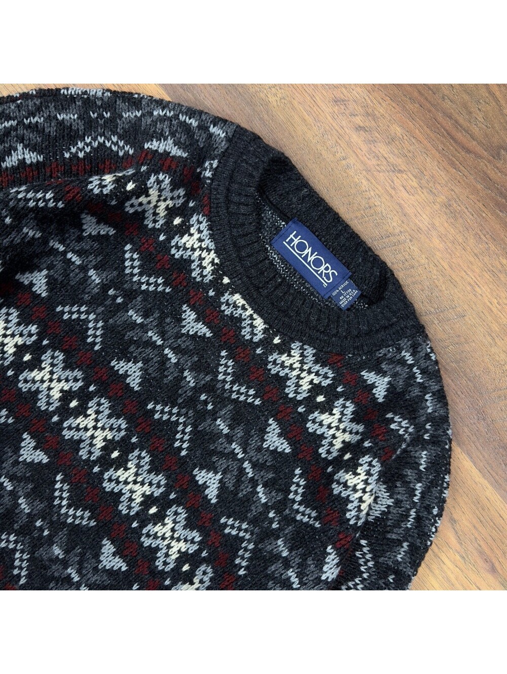 Vintage Honors Fair Isle Sweater Mens L Burgundy Made In USA